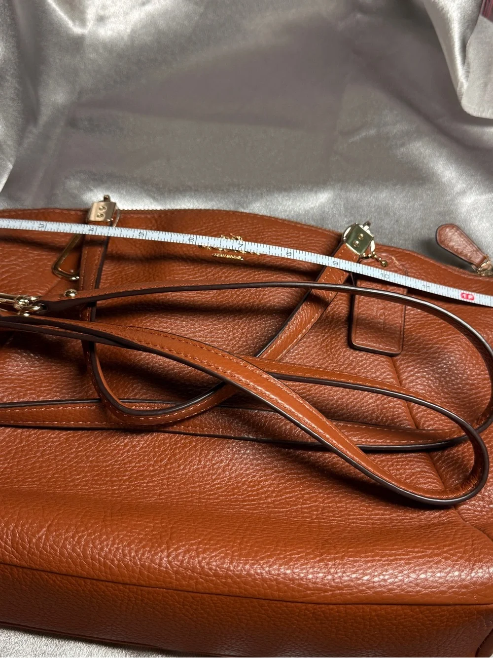 Coach Pebbled Leather Satchel Tote - Chestnut Brown with Gold Hardware